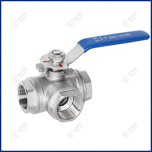 Three way threaded ball valve